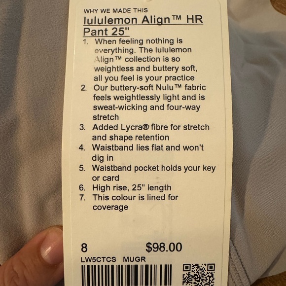 NWT Lululemon Align HR 25” Leggings in Mauve Grey - Picture 5 of 5